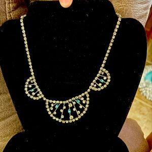 Vintage Clear & Blue Rhinestone Short Style Necklace - Great Look 

$9